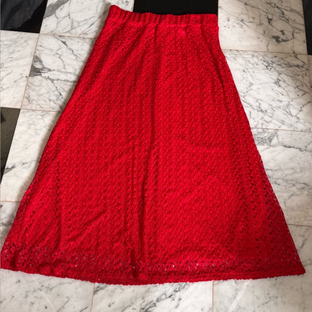 Lace Maxi Skirt Women’s XL Red Pull On Flowy Bold Romantic Goth Coquette Bold - Picture 7 of 12